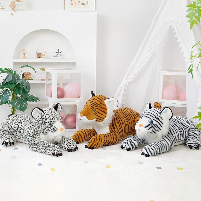 MaoGoLan Giant White Tiger Stuffed Animal - 47” Realistic Tiger Plush Toy for Boy Girl Kid, Soft Fluffy Zoo Animal Toy Pillow for Valentines Birthday Gift, Baby Shower Party Favor Decor