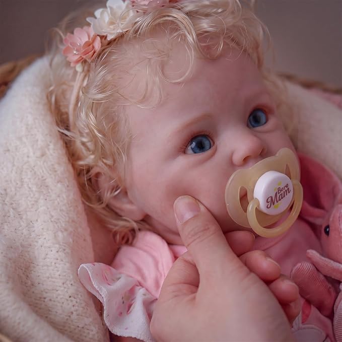 BABESIDE Reborn Baby Dolls - 17 Inch Soft Body Realistic Baby Doll Girl Lovely Awake Blond Curly Hair Girl Real Life Baby Dolls with Gift Box for Kids Age 3+ Collectors