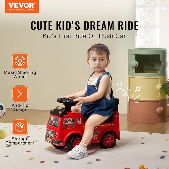 VEVOR Ride On Push Car for Toddlers, Ages 19+ Months, Ride Racer, Sit to Stand Toddler Ride On Toy, Kids Ride On Car with Music Steering, Horn & Under Seat Storage, Ride On Toy for Boys Girls, Red
