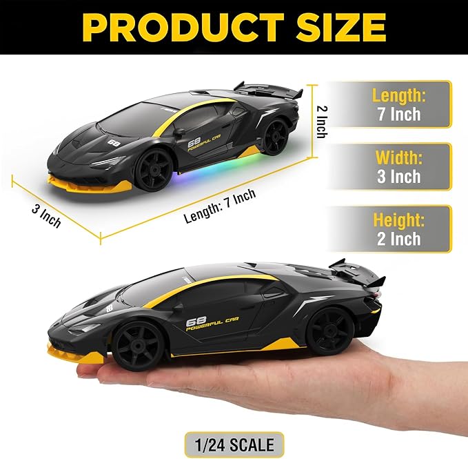 Remote Control Car RC Drift Car 2.4GHz 1:24 4WD 15KM/H High Speed Racing Sport Car with LED Lights Drifting Tire Racing Sport Toy for Adults Boys Girls Kids Gift 2Pcs Rechargeable Batteries