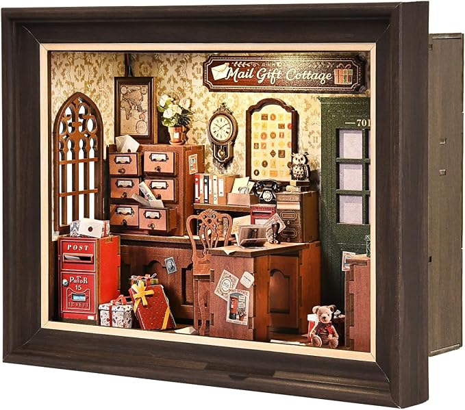 Book Nook Kit-3D Wooden Puzzle with LED Touch Control & Wall-Mountable Frame,DIY Miniature House for Beginners,Bookshelf/Tabletop/Wall Decor for Craft Lovers,Dollhouse Gift,Mail Gift Cottage