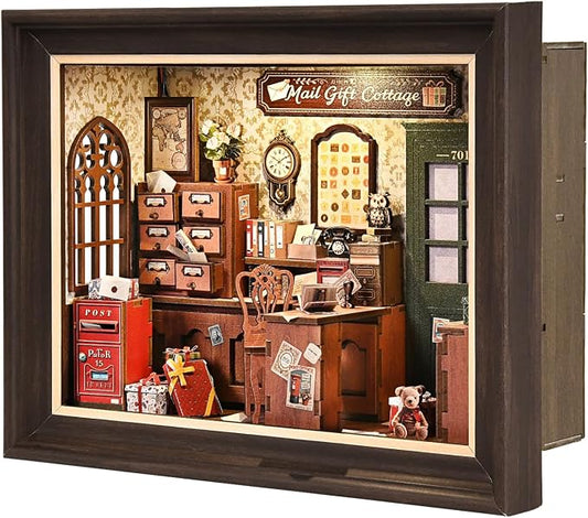 Book Nook Kit-3D Wooden Puzzle with LED Touch Control & Wall-Mountable Frame,DIY Miniature House for Beginners,Bookshelf/Tabletop/Wall Decor for Craft Lovers,Dollhouse Gift,Mail Gift Cottage