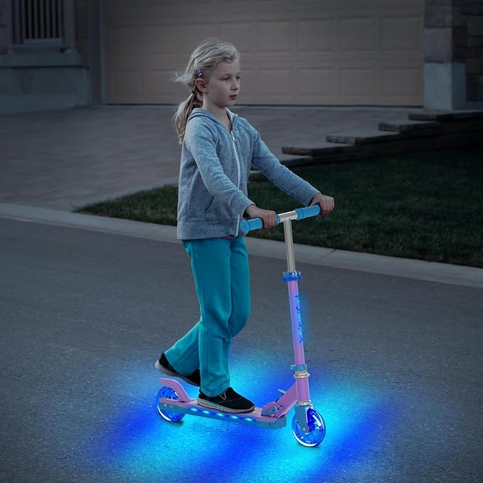 TONBUX Scooters for Kids 5-12, 2 Wheel Scooters with Cool Light Up Stem, Wheels, and Deck, 3 Level Adjustable Height Kick Scooter, Foldable and Lightweight Scooter for Kids 8-12