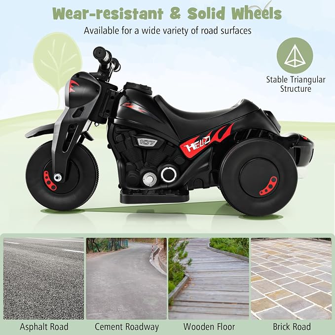 Costzon Kids Motorcycle, 6V Battery Powered Ride on Motorcycle with Bubble Maker, Music, LED Headlight, Forward & Backward, 3 Wheels Electric Motorcycle for Kids, Gift for Boys & Girls (Dark)