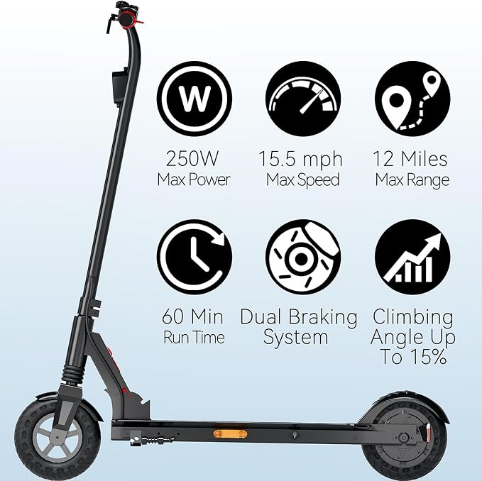Electric Scooter for Big Kids/Teens - 250W Motor, 15.5 mph Top Speed, Rear Foot Brake, Folding E-Scooter for Riders
