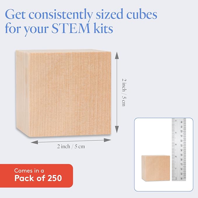DIY Wood Cubes 2-inch, Pack of 250 Small Wooden Baby Blocks for Baby Shower, Wood Blocks for Crafts, STEM, Building, and Blank Wooden Dice, by Woodpeckers