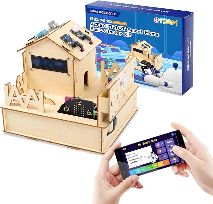 STEM Kits for Kids Age 12+, ACEBOTT Smart Home Basic Starter Kit(Included Micro:Bit), STEM Toys Compatible with Makecode, Coding Set with House Building, Sensors & App Control, for Boys and Girls