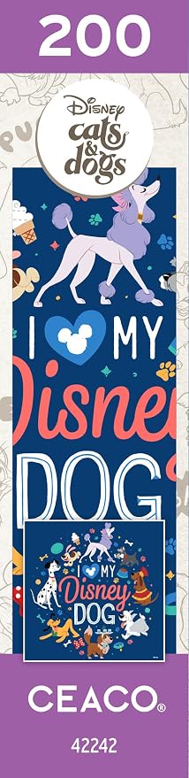 CEACO Disney Cats & Dogs Puzzle - I Love My Disney Dog, 200 Pieces, 15 x 15 in - Jigsaw Challenge for Game Nights - Relaxing Activities for Seniors & Adults - 200-Piece Puzzle Gift for Adults
