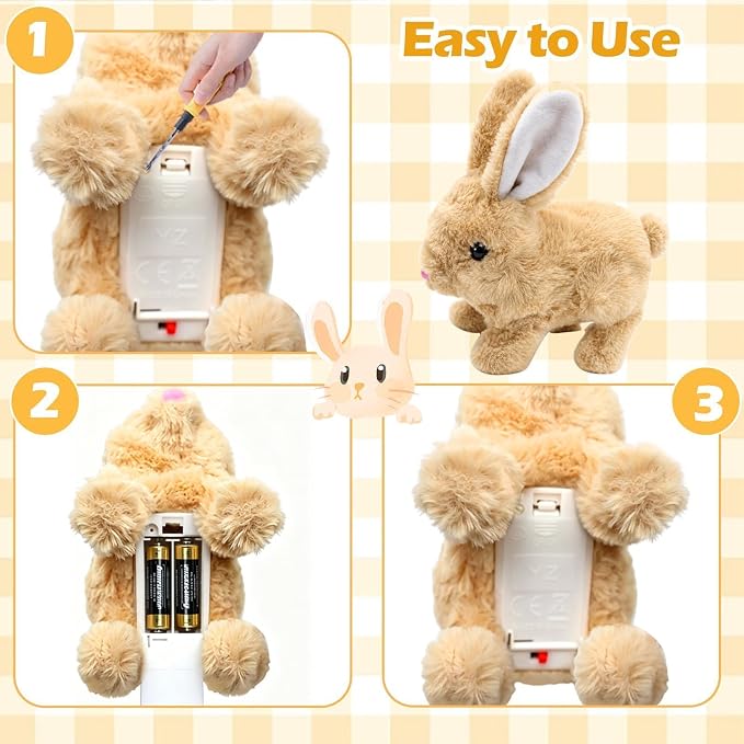 Hunfur Realistic Bunny Toy that Moves, Hopping Walking Bunny Toy for Kids, Interactive Animated Bunny Plush, Cute Electric Bunny Toy Gift for Girls Boys Toddler Easter Toy