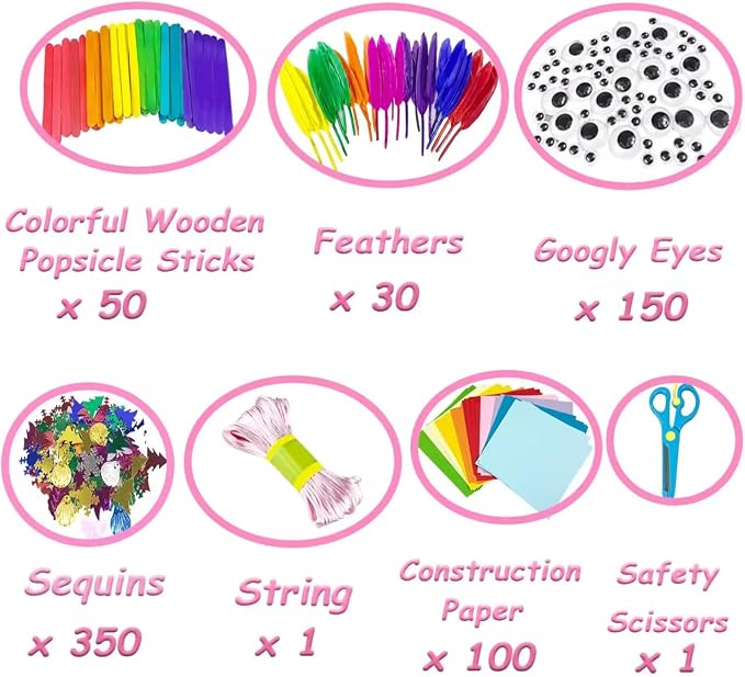 VLUSSO Arts and Crafts Supplies for Kids DIY Craft Kits Art Supplies Materials Kids Crafts Set with Pipe Cleaners Craft Box Preschool Homeschool Toys Gift for Boys and Girls Age 4 5 6 7 8