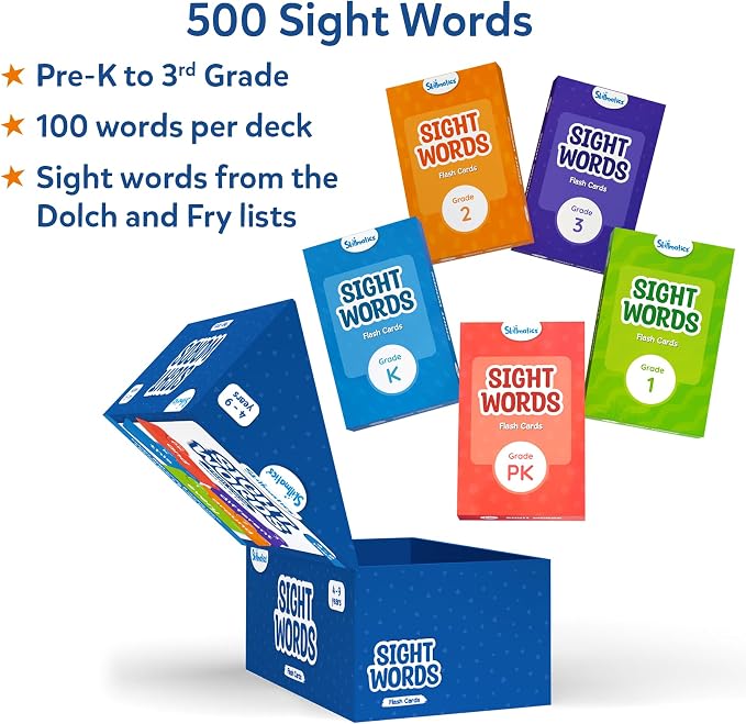 Skillmatics Flash Cards - 500 Sight Words for Preschool (Pre-K), Kindergarten, 1st, 2nd, 3rd Grade Gifts, Includes The Dolch & Fry Word List & 6 Unique Games