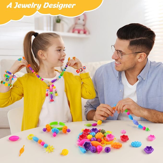 NEXBOX Crafts Jewelry Making Kit for Girls - Toddler Pop Beads Toys Sets for Kids, Necklace, Bracelet, Headmaking and Ring, Ideas Birthday Gifts Age 3 4 5 6 7 8 Years Old