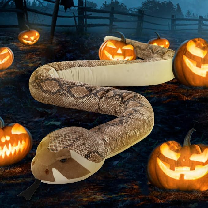 MaoGoLan 97 inch Giant Rattlesnake Plush Long Stuffed Snake Toy Realistic Python Stuffy for Kids Prank Props Christmas Birthday Easter Valentine's Day, Brown