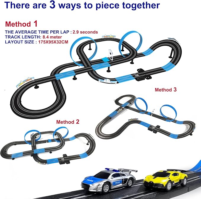 AGM MASETCH High Speed Series Tram Dual Track Set, Track with 4 Vehicles Official Licensed Slot Car Racing, Battery or Electric Car Track, Comes with 2 Hand Controls and Track Parts and a Lap Counter.