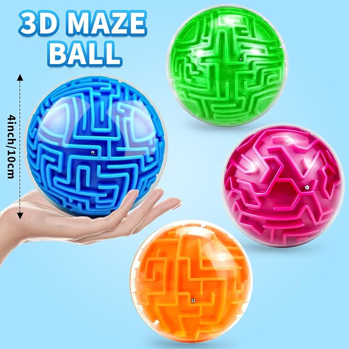 YongnKids 4Pcs 3D Puzzle Maze Ball Brain Teaser Puzzles Maze Game for Kids Adult, Fidget Toy for Motor Skills and Coordination,Kids Autism ADHD Calming Focus Stress Relief Toy