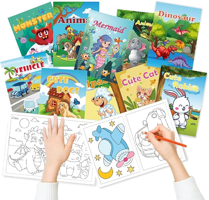 24 Mini Coloring Books Suitable for Kids Ages 2-4 and 4-8,Small Party Gifts,Bulk Birthday Gifts,Gift Bag fillers Include Dinosaurs,Mermaids,Animal,Princess(24-A)