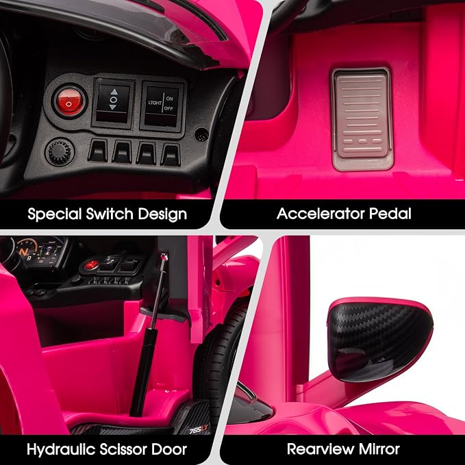 Kids Ride-on Car Licensed McLaren765LT for 3-6Years Old, Electric car 12V Battery Powered Electric Vehicle, w/Parent Remote, Music Player, LED Lights, Smooth Start, 3 Speeds, Pink