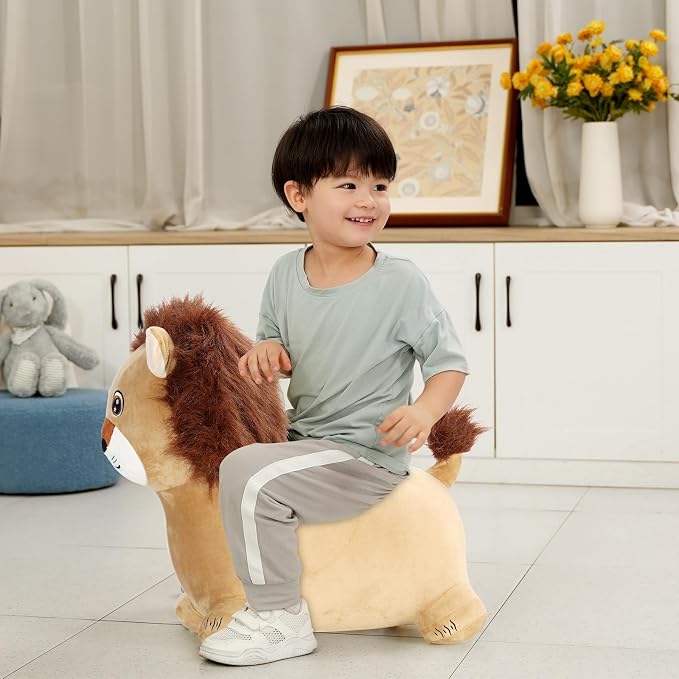 INPANY Bouncy Horse, Lion Hopper Toys, Toddlers Plush Bouncing Animal Hopping, Bounce Buddies, Inflatable Ride on Rubber Bouncer, Indoor Outdoor Birthday Gifts Toy for 2 3 4 Year Old Girls Boys