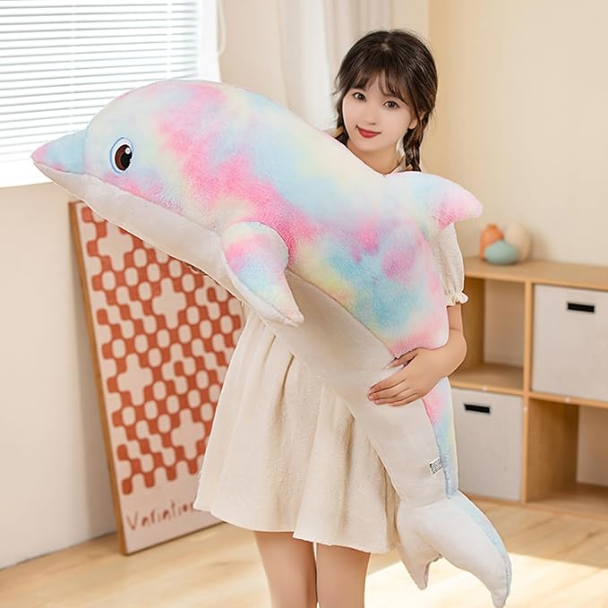 Dolphin Stuffed Animals Plush Pillows Soft Sea Animal Plush Dolls Stuffed Animal Plushies (Pinkish Yellow-39 Inches)
