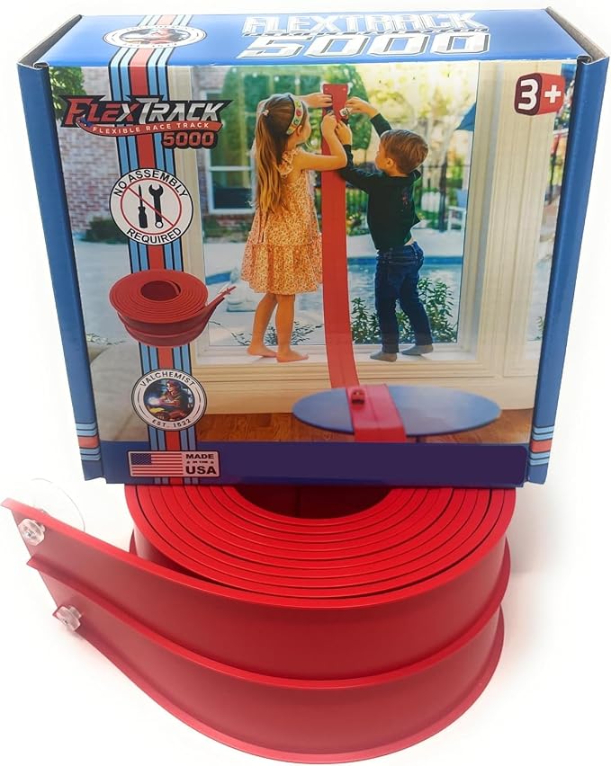 Valchemist FlexTrack 5000 Flexible Race Car Track for Kids Toy with Suction Cups Compatible with Hot Wheels and Diecast 1/64th Cars and More 15 Feet Long Rolls Up Portable Racetrack (Rocket Red)