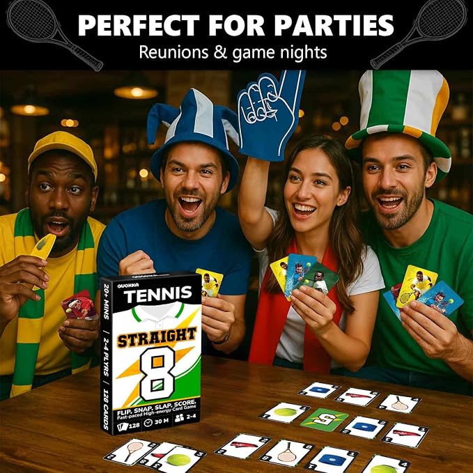 Quokka Tennis Fast-Paced Card Game for Kids & Adults – 128 Cards & Easy Rules – Quick & Fun Matching Game – 2-4 Players – Ages 8+ – Perfect for Family Games Night, Travel and Parties