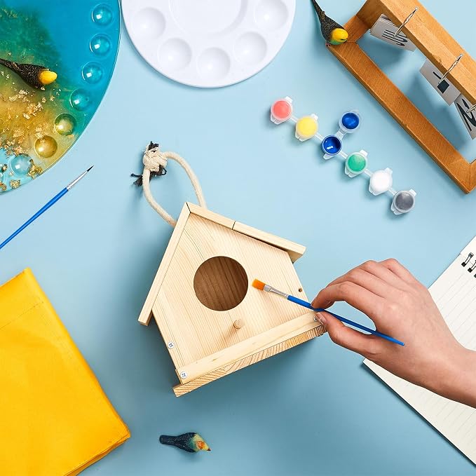 Liliful 24 Sets Wooden DIY Birdhouse Kit, Unfinished Bird Houses with Paints and Paintbrushes, Bird Feeder Craft Arts for Kids Ages 4-8, 8-12, Classroom Activity and Adults Wooden Craft Gifts