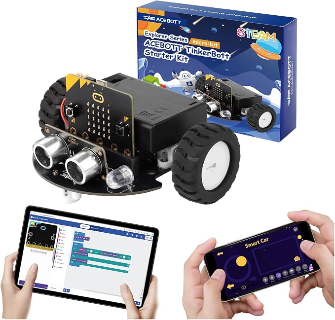 ACEBOTT Robotics for Kids Ages 8–12 12-16, Smart Robot Car Kit Compatible with BBC Micro:bit V2,STEM Toys Coding Robot Kit Compatible with LEGO,Gift for Kids and Teens(Included Micro:Bit)