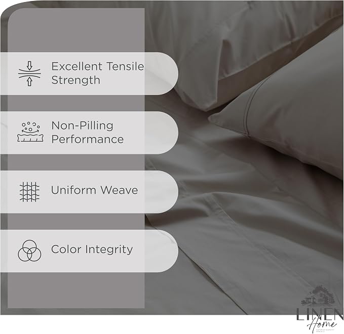 Linen Home 2-Pack Queen Sheet Set, 100% Cotton Percale Bedding, 8-Piece Value Bundle, Deep Pocket Cooling Bed Sheets for Hot Sleepers, Breathable & Crisp Hotel Quality, Long-Staple Cotton, Charcoal