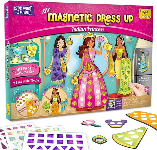 Imagimake DIY Magnetic Dress-Up Indian Princess | Pretend Play Toys for Kids | 30 Magnetic Dresses & Accessories | Interchange & Create Unlimited Outfits | Birthday Gift for 3,4,5,6,7,8 Year Old Girl