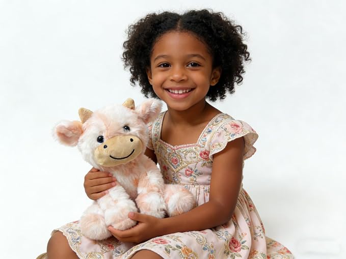 YUKOUQIAN Cute Cow Plush Stuffed Animal Doll Toy 8 inch for Girls Boys (sit Cow CAI Orange)