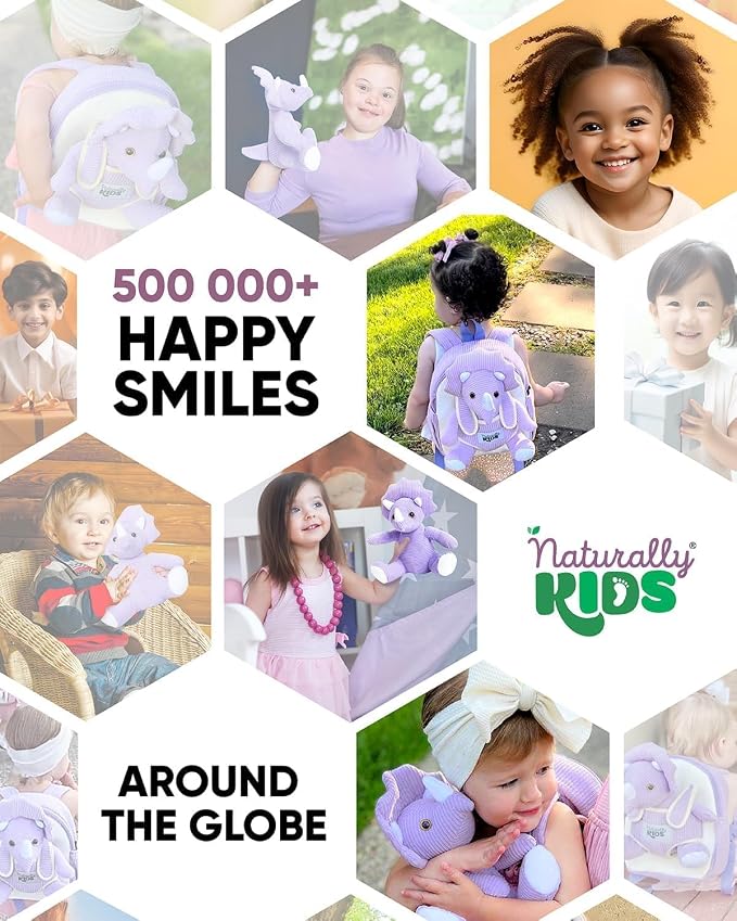 Naturally KIDS Purple Dinosaur Toys for Girls, Triceratops Toy, Dinosaur Gifts for 2 3 Year Old Girls, Toddler Backpack