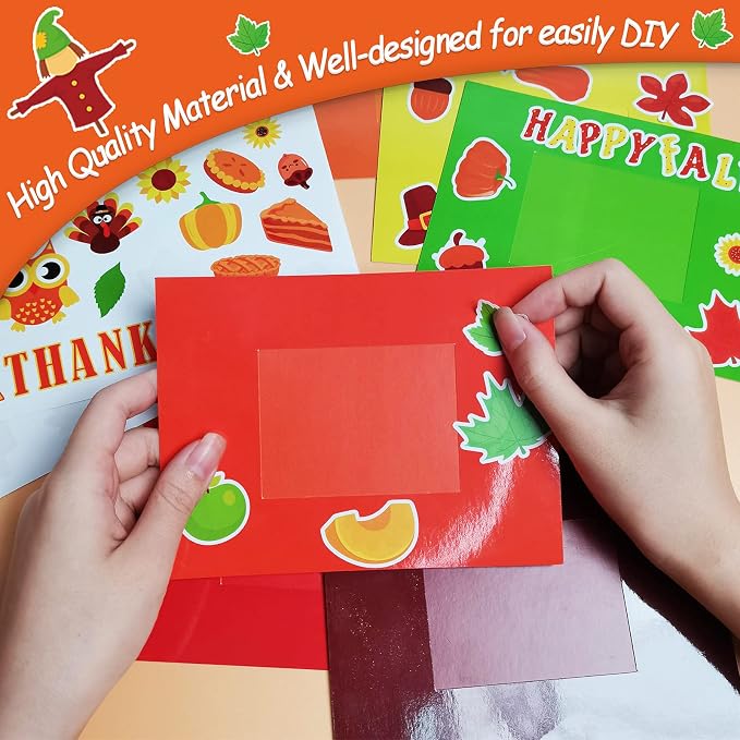 chiazllta 30 Packs Fall Picture Frame Craft Kits for, DIY Thanksgiving Pumpkin Maple Leaf Turkey Craft Autumn Holiday Art Favor Home Class Game Activities