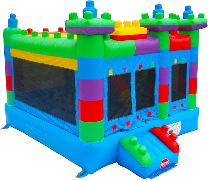 Semi Commercial Bounce House for Kids,Built-in Slide,for Outdoor Party (Building Block Ver1 Without Blower)