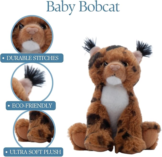 The Petting Zoo Bobcat Stuffed Animal Plushie, Gifts for Kids, Wild Onez Babiez Zoo Animals, Bobcat Plush Toy 6 inches