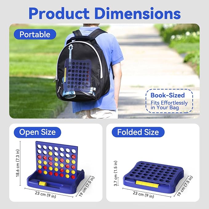 Pup Go 4 in a Row Game, Strategy Board Games for Kids 3-12, Connect & Win Four in a Line, Foldable Holiday Travel Essential, 2 Players for Family and Kids, Best Gifts for Boys and Girls (Blue)