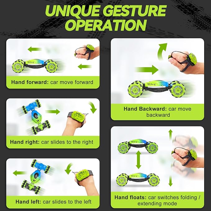 Dysaim Gesture RC Car Hand Controlled Stunt Car for 6-12 yr Boys Girls, 2.4GHz Remote Control Gesture Sensor Toy Drift Twist with Light Music for Kids Birthday Xmas Gift