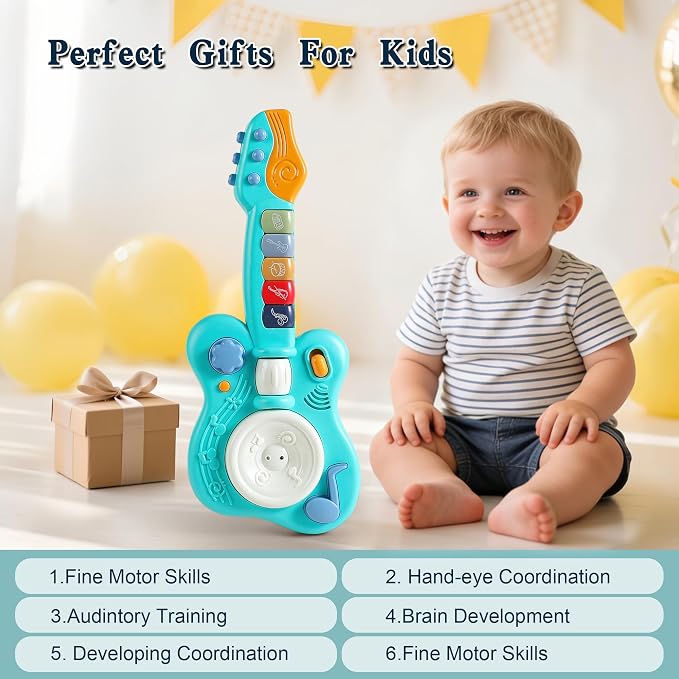 Children's Guitar Piano Learning Toy, 4-in-1 Educational Gift, with Touch Strings, Suitable for Children of 18 Months, Suitable for Boys and Girls