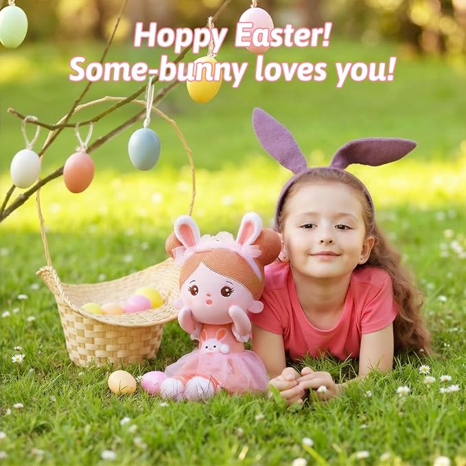 OUOZZZ 12.6" Soft Baby Doll Toys for 1 + Year Old Girl Gifts - Easter Gifts Bunny Plush for Kids Easter Toys Decorations Basket Stuffers for Toddlers Infants