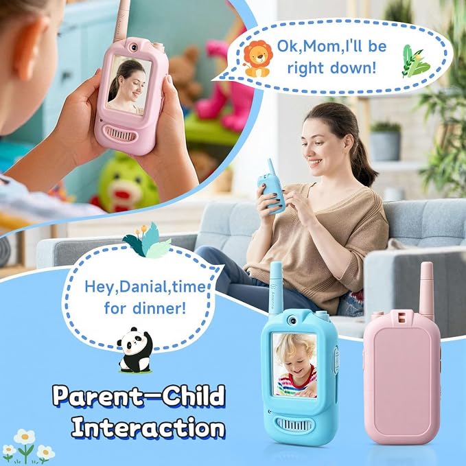 Video Walkie Talkies for Kids, Handheld 2 Pack Rechargeable Video Intercom Kids Walkies Talkies, Indoor Outdoor Toys for Family Games, Outside, Camping, Hiking for Boys Girls Ages 3-12 (B/P co)