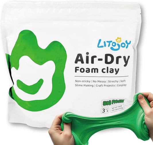 Green Air Dry Foam Clay 1.1lbs/500g - Soft Modeling Clay for Art Projects, Cosplay Props, DIY Crafts (Light Weight & Easy to Use)