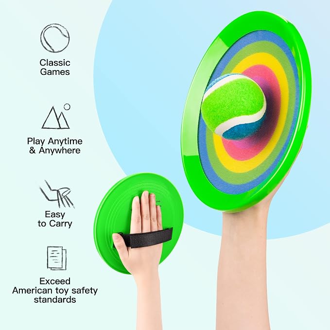 Toss and Catch Ball Game Set, Upgraded Sticky Paddle Ball Set for Kids & Toddlers, Sturdy & Water-Resistant Outdoor Backyard Beach Pool Toy, Birthday Gift for Boys Girls Ages 3-12