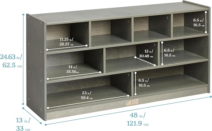 ECR4Kids Mobile Building Block Storage Cabinet, Large, Classroom Furniture, Grey Wash