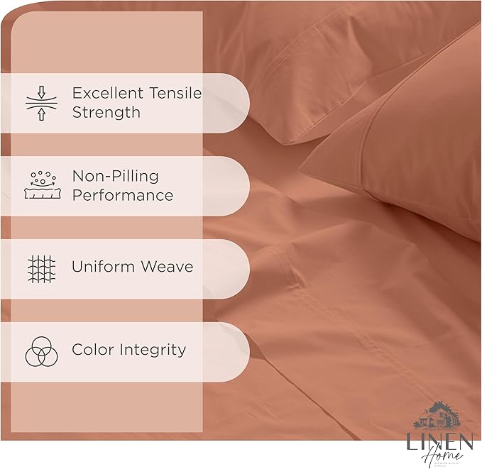 Linen Home 2-Pack Queen Sheet Set, 100% Cotton Percale Bedding, 8-Piece Value Bundle, Deep Pocket Cooling Bed Sheets for Hot Sleepers, Breathable & Crisp Hotel Quality, Long-Staple Cotton, Tera Clay