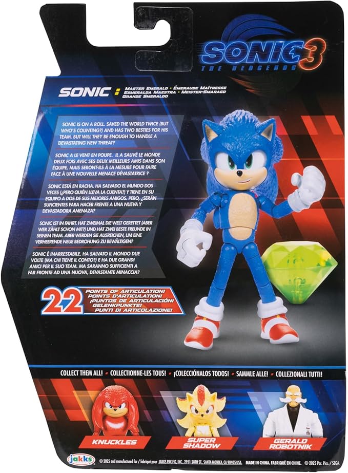 Sonic The Hedgehog Sonic 3 Movie 5" Action Figures: Sonic with Emerald Wave #3