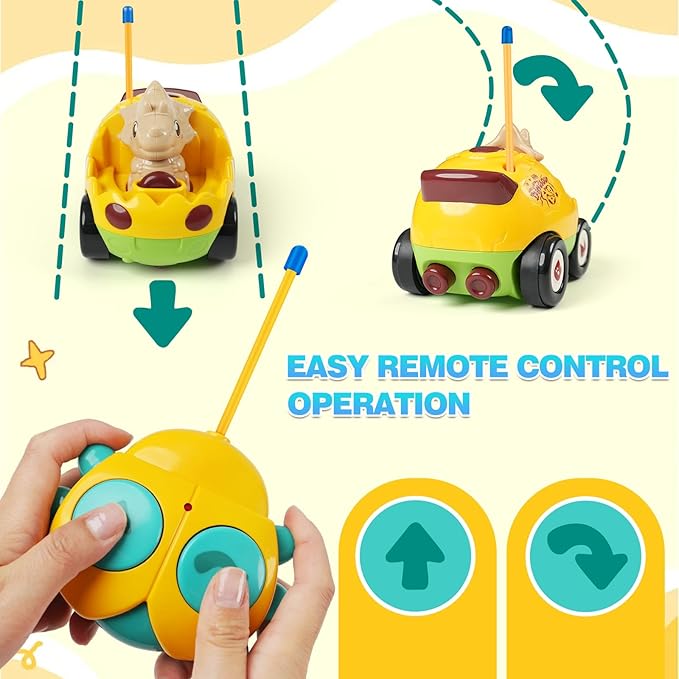 Remote Control Dinosaur Car Toy for Toddlers - Birthday Gift for Boys Ages 18+ Months, 2 3 4 5 Year Old - RC Dino Vehicle with Lights and Music, Easy Control Toy for Kids
