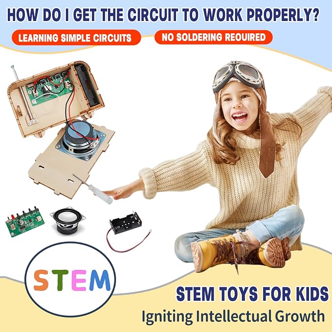 FM Radio Kit, STEM Toys for Ages 8-13, DIY Wooden 3D Puzzle to Build a Working FM Radio, Educational Science Kit for Kids 8-12+, 88-108 MHz