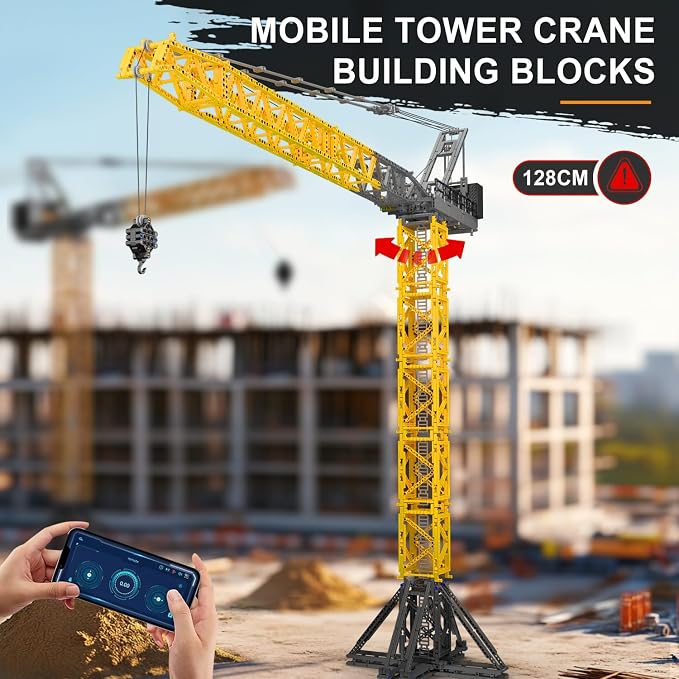 Mould King 17096 Luffing Jib Tower Crane Building Block Set, Large Technical Construction Vehicles Crane Truck Model with Motors/APP Remote Control, Collectible Set for Adults & Teens 14+ Gift (2565+)