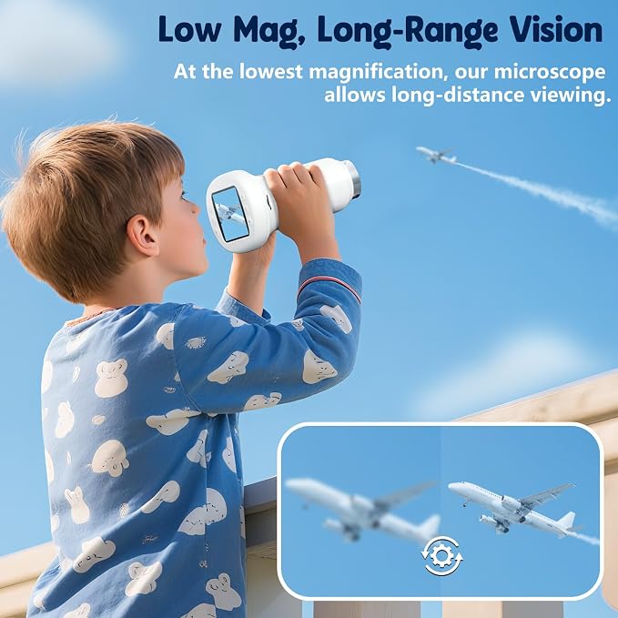 Odatay 4K 1000X Digital Microscope for Kids with Long Distance Viewing & 2.4" Screen, Portable Handheld Edu Toys for Kids Age 3-12 Exploring Bugs Plants at Home Classroom & Outdoor Travel, White