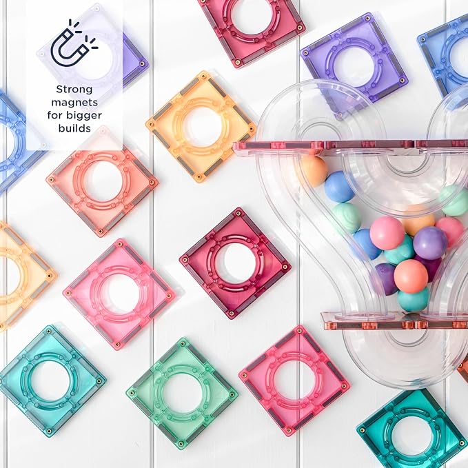 CONNETIX Magnetic Tiles Pastel Ball Run Pack, 106 Pieces