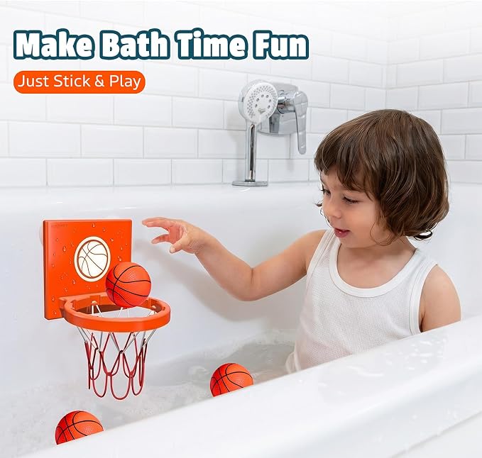 MARPPY Bath Toys - Bathtub Basketball Hoop for Kids, Toddlers - Suction Cup Basketball Hoop and 4 Soft and No Hole Balls - Baby & Toddler Mini Basketball Hoop - Boys & Girls